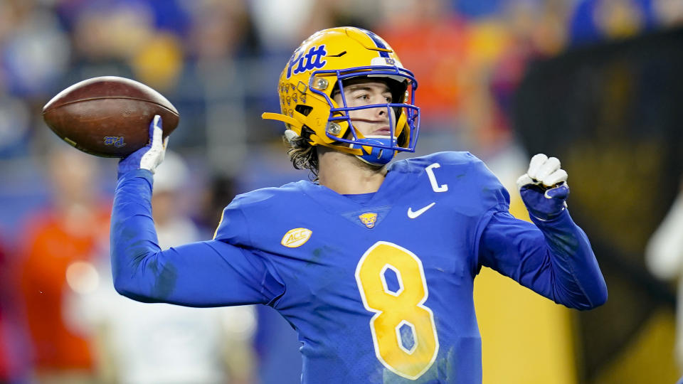 Pittsburgh quarterback Kenny Pickett was great against Clemson after previously struggling and losing twice to them. (AP Photo/Keith Srakocic)