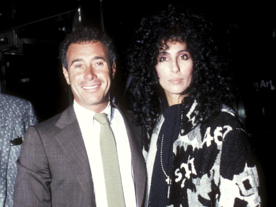 David Geffen and singer/actress Cher attend the "After Hours" New York City Premiere on September 11, 1985 at the Museum of Modern Art in New York City