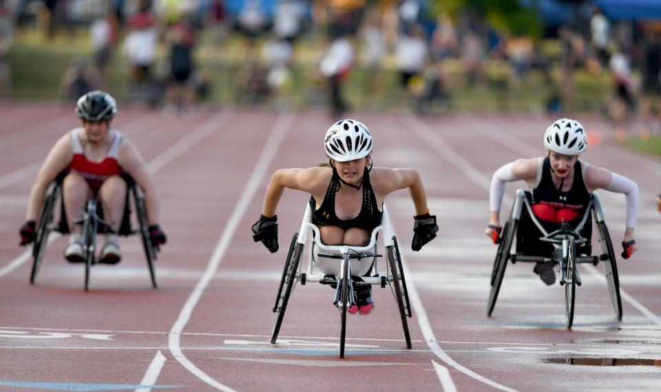 Perry's Ahsha DiPietro wins the girls seated 100 meters at last year's OHSAA State Track and Field Championships.