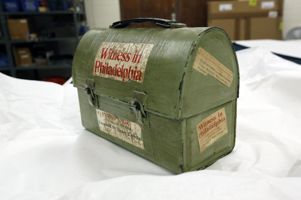 In this Oct. 11, 2013 photograph, a lunch box that belonged to civil rights activist and author Florence Mars, will eventually be displayed in the civil rights museum in Jackson, Miss. Officials say they did not set out to have separate-but-equal museums for the documentation of the state's history, but it could end up that way. Mississippi breaks ground Thursday. Oct. 24, 2013, on side-by-side museums that are expected to break ground of their own in how they depict the Southern state once rocked by racial turmoil. (AP Photo/Rogelio V. Solis)