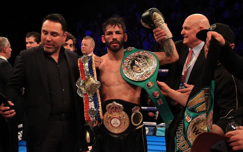 Jorge Linares celebrates victory over Anthony Crolla - PA