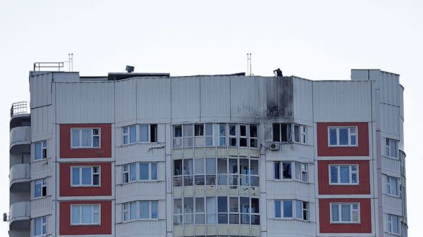 PHOTO: A view shows a damaged multi-storey apartment block following a reported drone attack in Moscow, Russia, May 30, 2023. (Maxim Shemetov/Reuters)