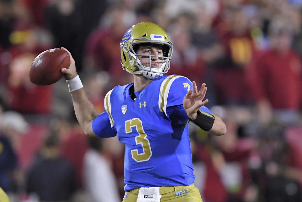 UCLA quarterback Josh Rosen won his duel with USC’s Sam Darnold, but the Bruins ultimately lost the game 28-23. (AP)