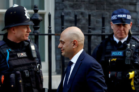 Britain's Home Secretary Sajid Javid is seen outside of Downing Street in London, Britain, February 19, 2019. REUTERS/Peter Nicholls