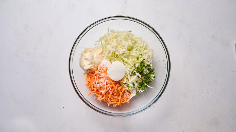 coleslaw ingredients in bowl