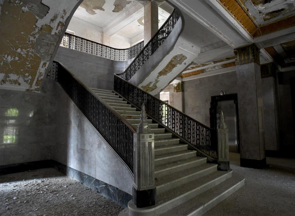 The Academy's grand staircase is shown.  Redevelopment plans call for maintaining this iconic feature.