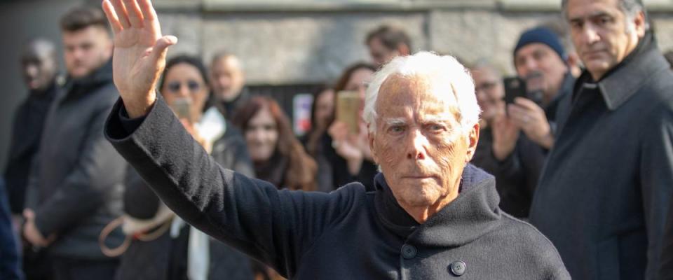 Giorgia Armani in Milan, Italy 2019 waving to crowd