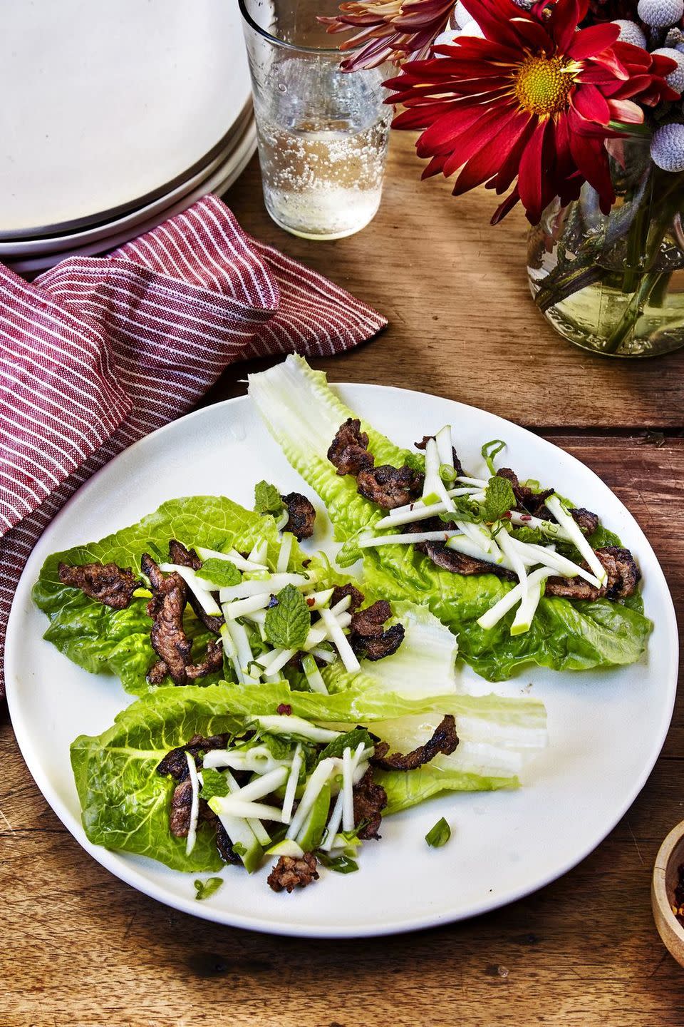 Korean-Style Beef and Apple Lettuce Cups