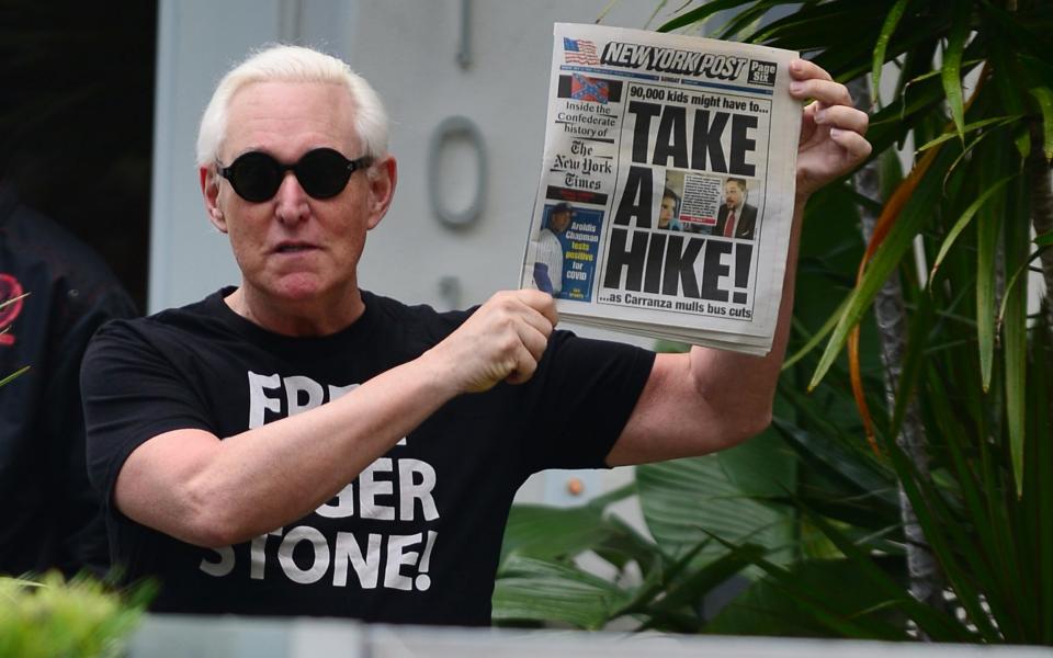 : Roger Stone makes an appearance outside his house  - Johny Louis/Getty Images