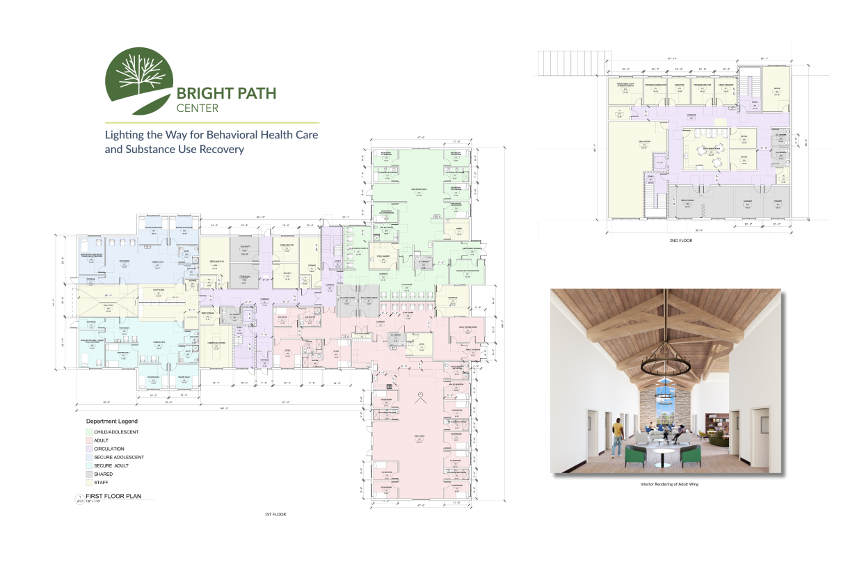 A draft plan shows the layout of Bright Path Center, a new behavioral health crisis stabilization facility expected to open in Doylestown Township in 2025.