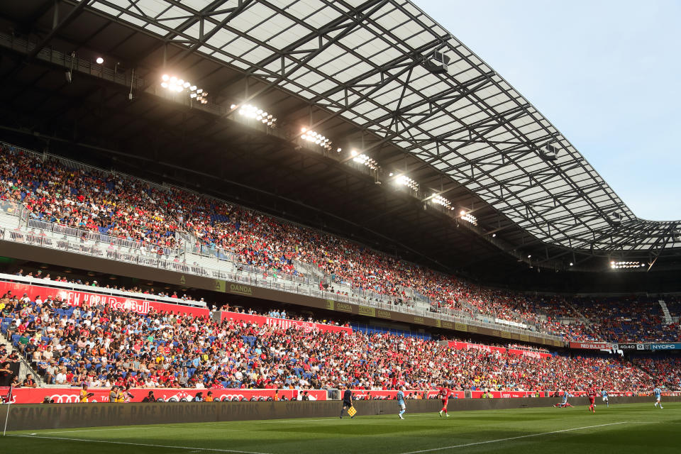 HARRISON, NJ - JULY 17: A general view of action at the Red Bull Arena during the Major League Soccer match between New York Red Bulls and New York City FC at Red Bull Arena on July 17, 2022 in Harrison, New Jersey. (Photo by James Williamson - AMA/Getty Images)