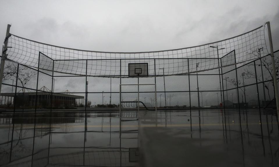 This basketball court continues to be unused.