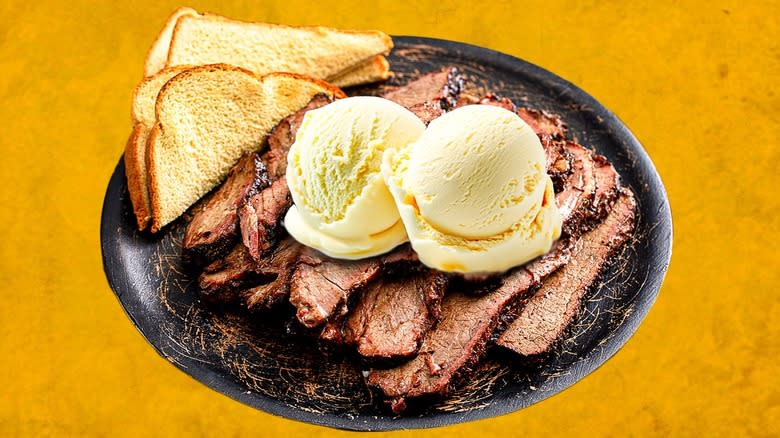 Smoked brisket, toast, ice cream