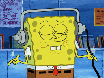 SpongeBob listening to music on their headphones