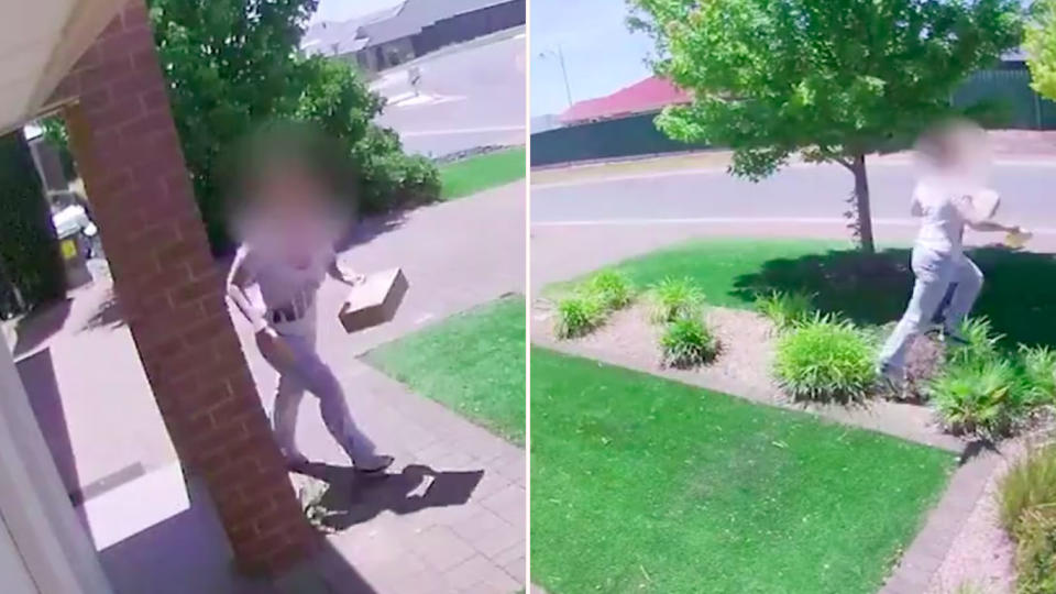 Security cameras caught a woman stealing a parcel from the front doorstep of an Adelaide home. Source: 7News