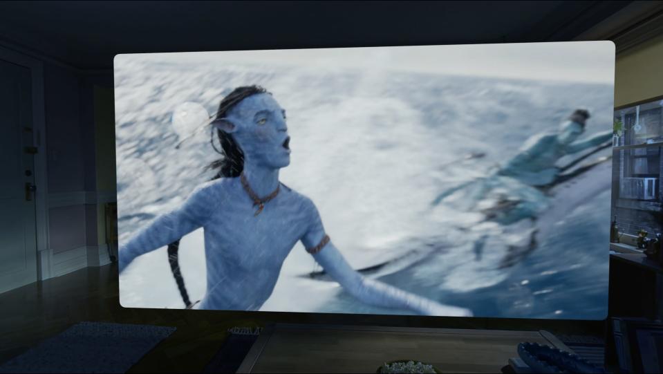 An image of an "Avatar" movie being watched on the Vision Pro.