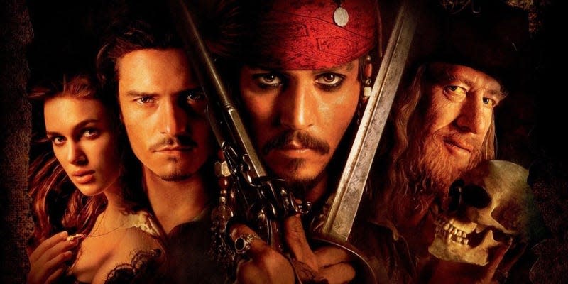 Main poster for Pirates of the Caribbean: The Curse of the Black Pearl. 