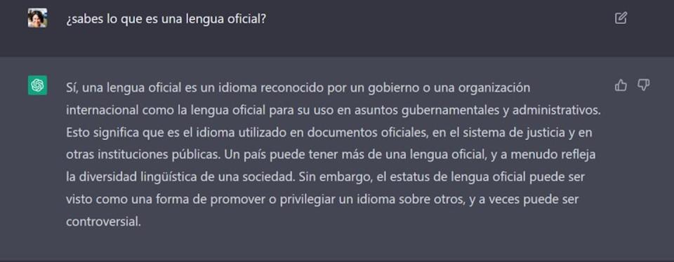 ¿Sabes qué es una lengua oficial? ChatGPT, Author provided