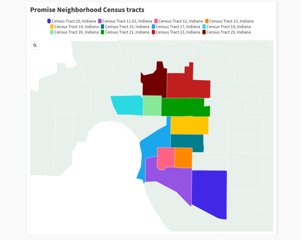 Map showing Evansville Promise Neighborhood Census tracts.