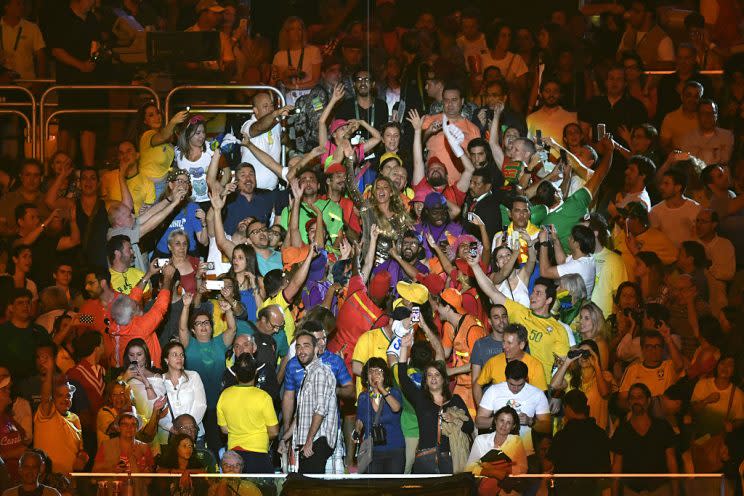 Brazilian model Gisele Bundchen (C) performs during the opening ceremony of the Rio 2016 Olympic Games at the Maracana stadium in Rio de Janeiro on August 5, 2016. / AFP / Fabrice COFFRINI (Photo credit should read FABRICE COFFRINI/AFP/Getty Images)