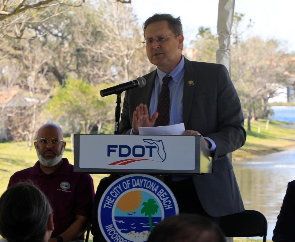 Florida Department of Transportation District 5 Secretary John Tyler spoke at Friday morning's groundbreaking ceremony for the East International Speedway Boulevard project in Daytona Beach.