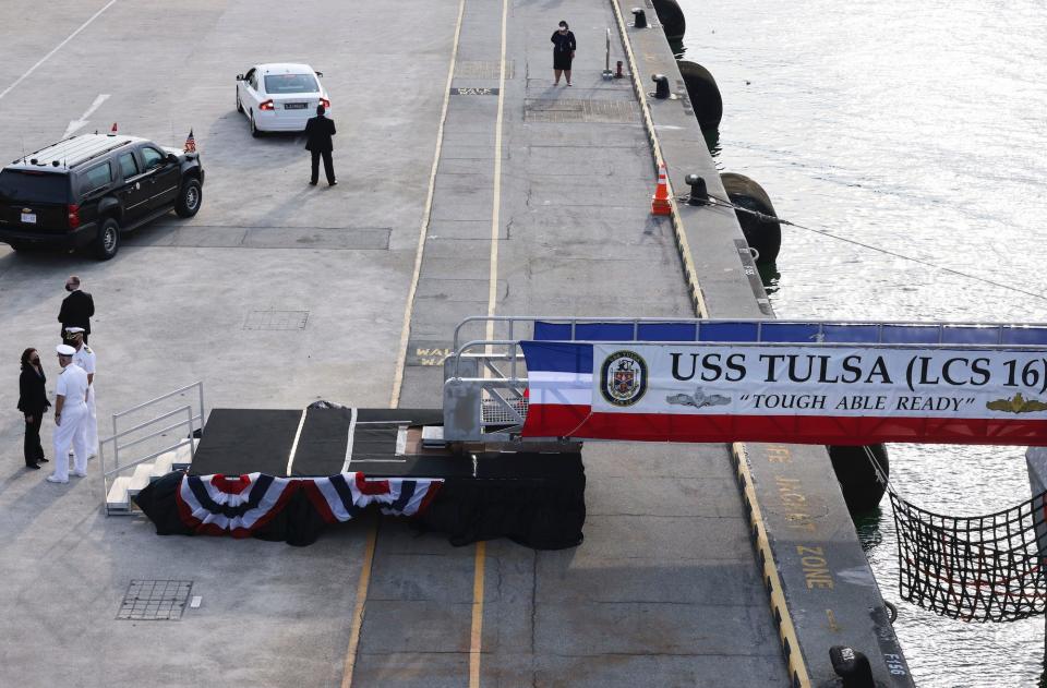 Kamala Harris visiting USS Tulsa in Singapore