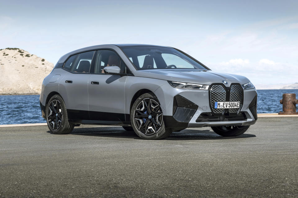 This photo provided by BMW shows the 2022 BMW iX, an all-electric SUV with an EPA-estimated range of up to 324 miles. (Courtesy of BMW of North America via AP)