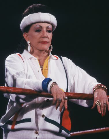 <p>Laura Luongo/Liaison</p> Jacqueline Stallone stands in the ring May 4, 1988, in Los Angeles, CA.