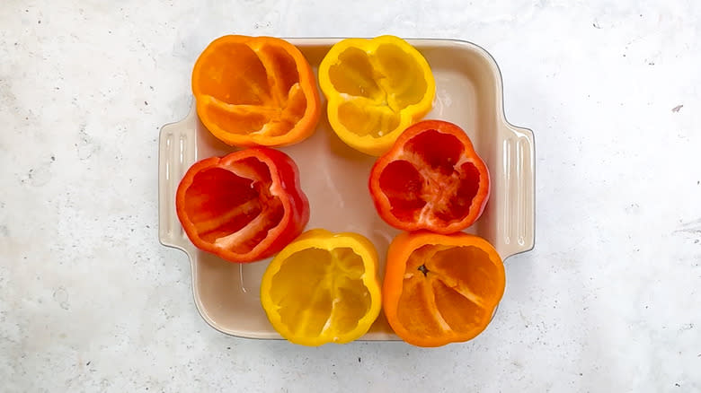 bell peppers in baking dish