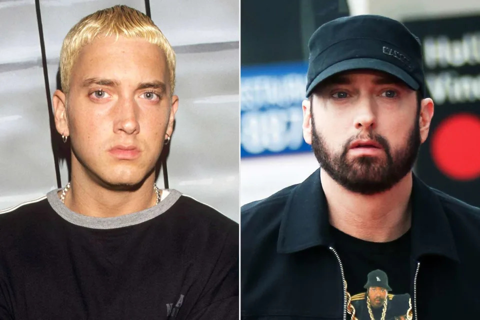 <p>Ke.Mazur/WireImage; Paul Archuleta/FilmMagic</p> Eminem in 1999; Eminem in 2020