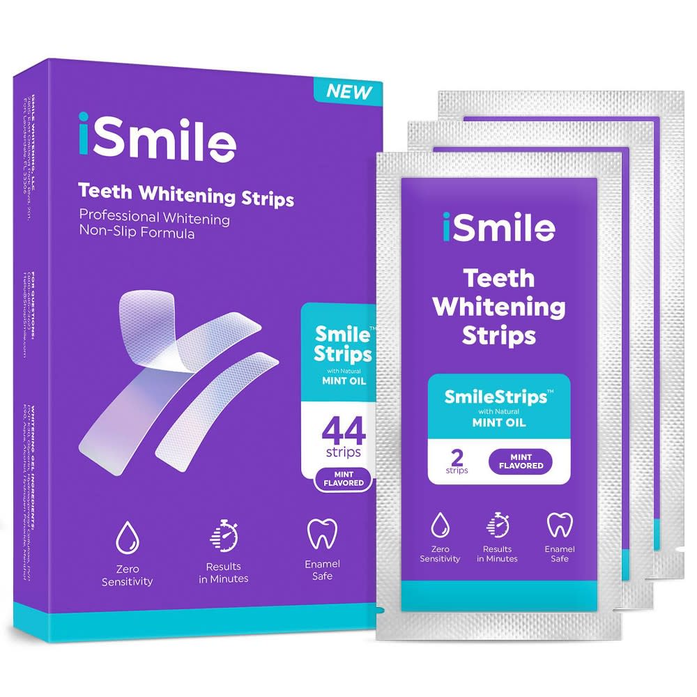 <p><a href="https://www.target.com/p/ismile-teeth-whitening-strips-kit-mint-oil-44ct/-/A-82821251" rel="nofollow noopener" target="_blank" data-ylk="slk:Shop Now;elm:context_link;itc:0;sec:content-canvas" class="link rapid-noclick-resp">Shop Now</a></p><p>Teeth Whitening Strips</p><p>target.com</p><p>$44.99</p><span class="copyright">iSmile </span>