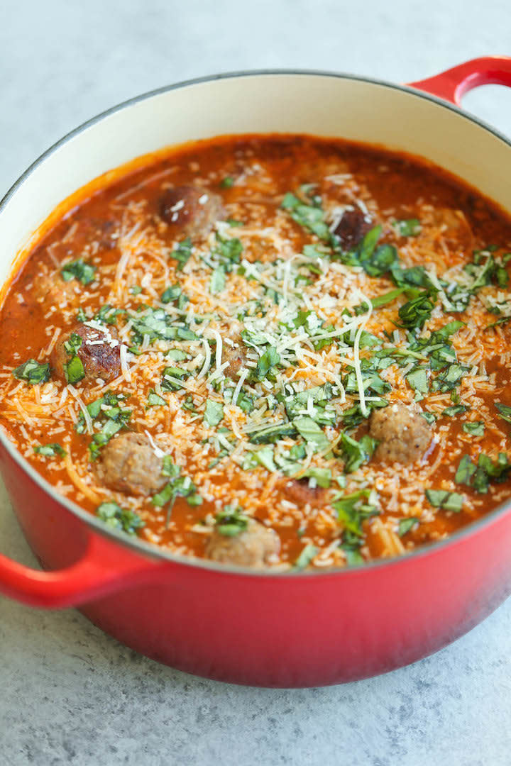 <strong>Get the <a href="http://damndelicious.net/2016/02/06/spaghetti-and-meatball-soup/" target="_blank">Spaghetti and Meatball Soup recipe </a>from Damn Delicious</strong>