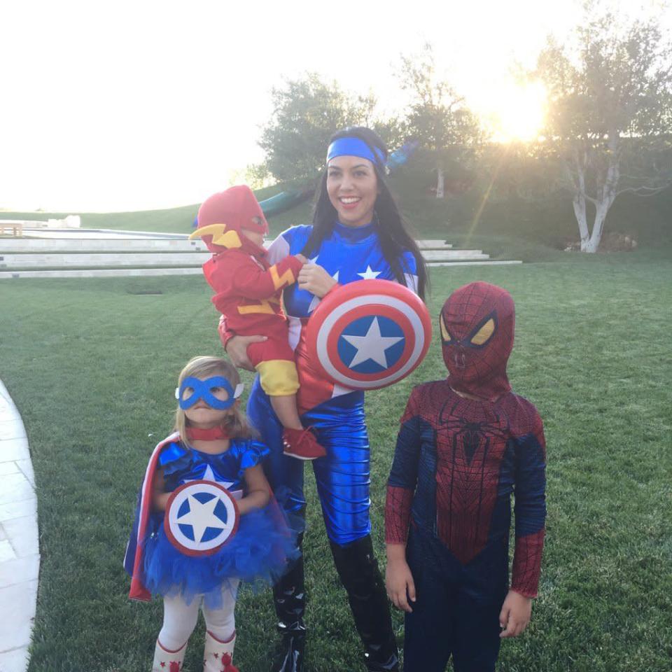 The Kardashian-Disick clan stayed super on the big day, with a pair of lady Captain Americas, Spider-Man, and Flash. (Instagram)