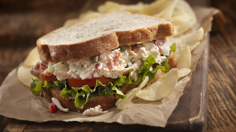 chicken salad sandwich with chips