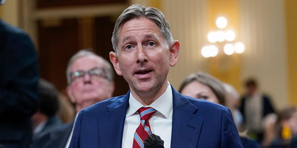 Greg Jacon, former counsel to Vice President Mike Pence, speaks at a hearing.