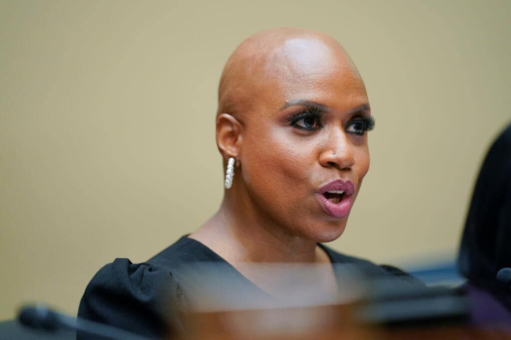 Rep. Ayanna Pressley (D-Mass.) speaks during a House Committee on Oversight and Reform hearing on gun violence on June 8, 2022, in Washington, D.C. (Photo: Andrew Harnik-Pool/Getty Images)