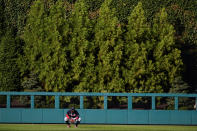 Atlanta Braves center fielder Michael Harris II (23) watches play during the sixth inning in Game 4 of baseball's National League Division Series between the Philadelphia Phillies and the Atlanta Braves, Saturday, Oct. 15, 2022, in Philadelphia. (AP Photo/Matt Slocum)