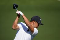 Xander Schauffele hits on the practice range during a practice round in preparation for the Masters golf tournament at Augusta National Golf Club Monday, April 8, 2024, in Augusta, Ga. (AP Photo/Matt Slocum)