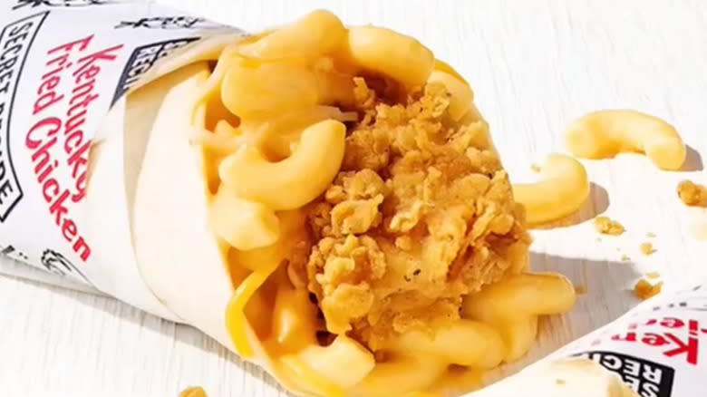 Close-up of a KFC Mac & Cheese Wrap