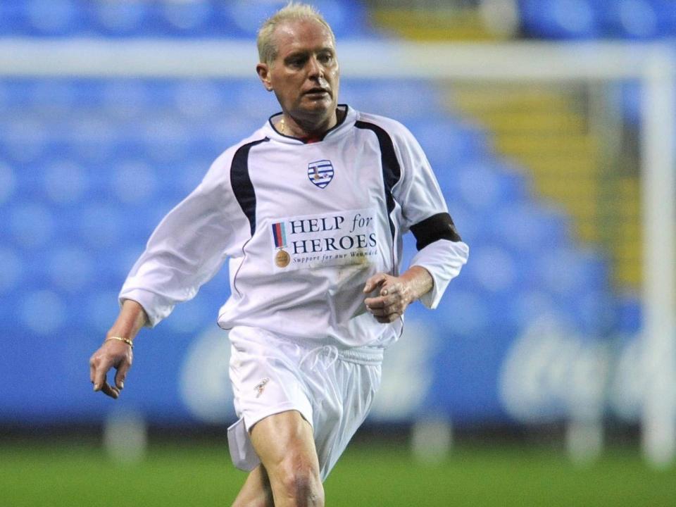 Paul Gascoigne in action during the Help for Heroes Cup match between England and Rest of the World at Madejski Stadium on November 12, 2009, in Reading, England. (Christopher Lee/Getty Images)