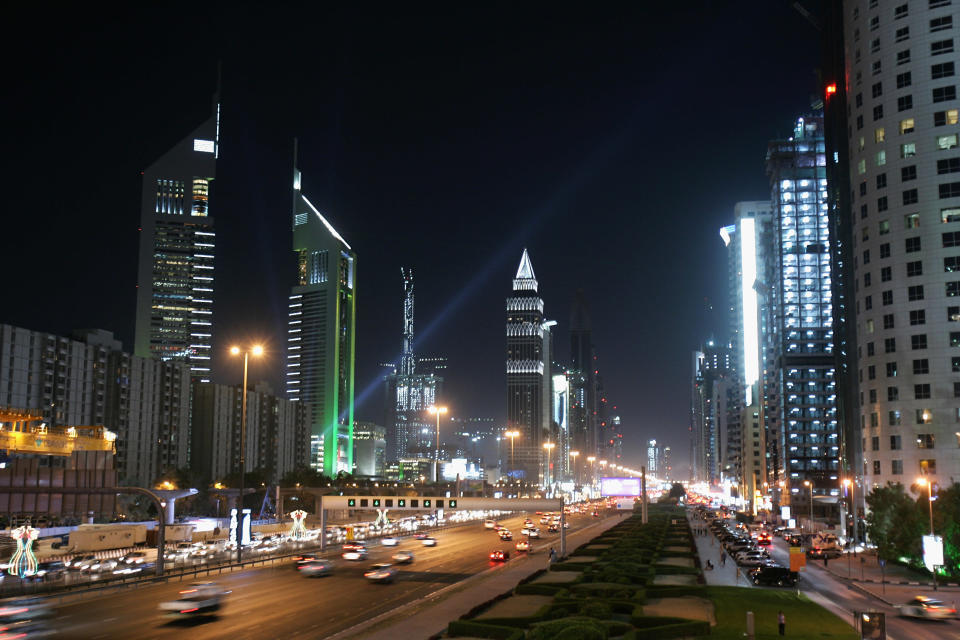 Chief Minister Nitish Kumar is reportedly impressed by Contractor's plans to develop a future city in Patna. (Pictured left: The iconic Emirates Towers dominate the skyline beside the wide boulevard of Sheikh Zayed Road in Dubai. 2007 Photo by Chris Jackson/Getty Images)