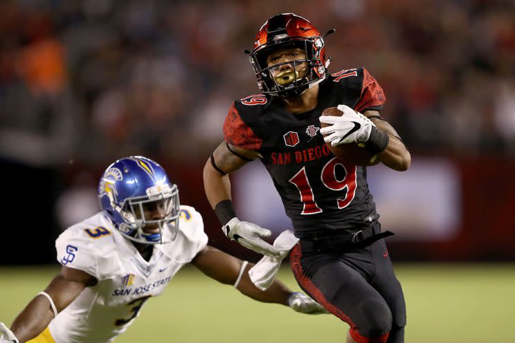 SDSU's Donnel Pumphrey is chasing history in the Las Vegas bowl. (Getty)