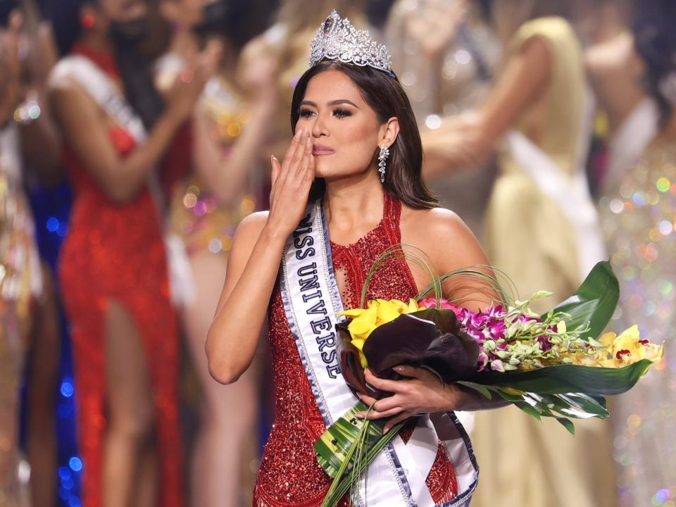 Miss Mexico Andrea Meza is crowned Miss Universe 2020 onstage at the 69th Miss Universe competition at Seminole Hard Rock Hotel & Casino on May 16, 2021