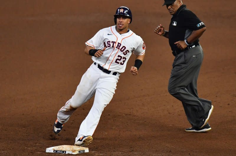Michael Brantley hit a career-high 22 home runs in 2019 for the Houston Astros. File Photo by Maria Lysaker/UPI