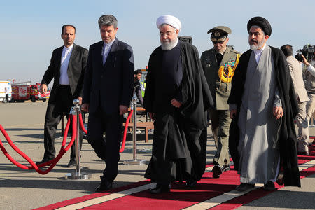 Iranian President Hassan Rouhani arrives to give public speeches in the city of Khoy, West Azerbaijan province, Iran November 19, 2018. Official President website/Handout via REUTERS