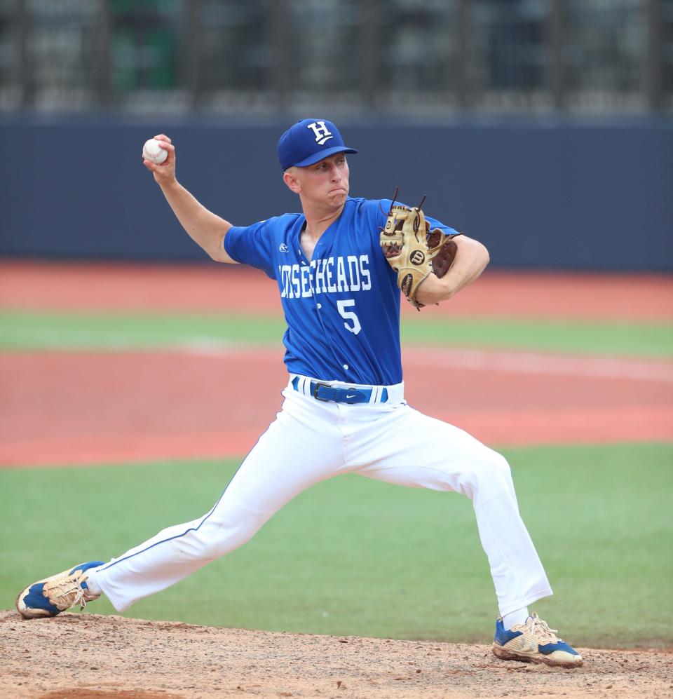 Dylan Ribble pitches for Horseheads in a 7-1 loss to Ketcham in a Class AA regional semifinal baseball game June 2, 2022 at Dutchess Stadium in Wappingers Falls.