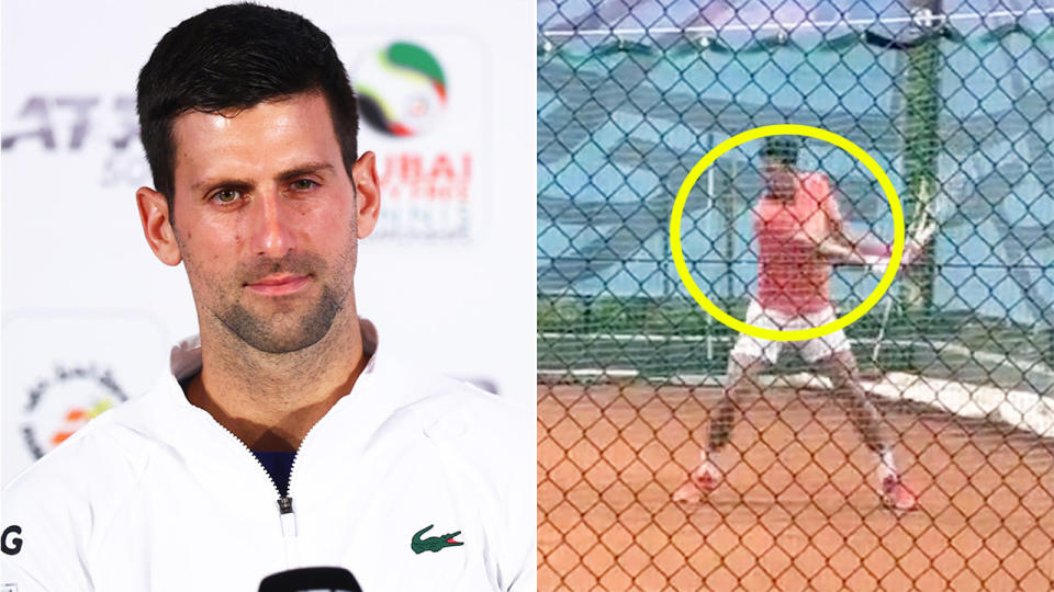 Novak Djokovic during a press conference and Djokovic training at the Srpska Open.