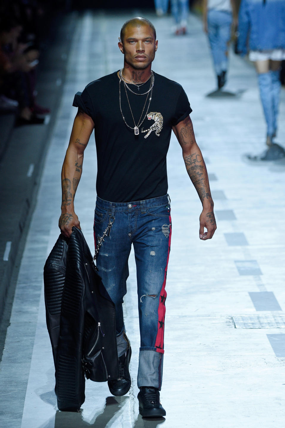 Model Jeremy Meeks, who went viral a few years ago after his handsome mugshot appeared on Facebook, took the Milan runways by storm this past weekend.