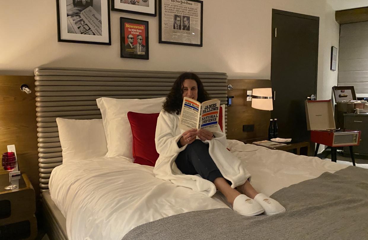 Reading spy novels in my cozy Scandal Room robe was a highlight of my stay at The Watergate Hotel. (Photo: Jamie Davis Smith)