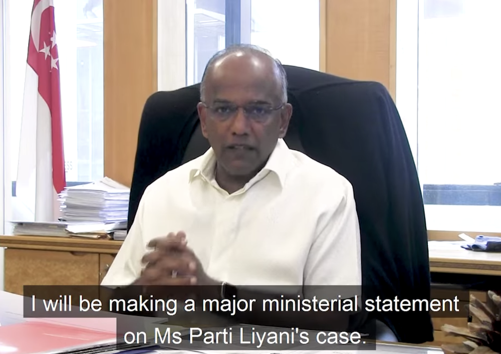 Law and Home Affairs Minister K Shanmugam will.deliver a Ministerial Statement on the Parti Liyani case on 4 November 2020. (SCREENSHOT: Facebook)